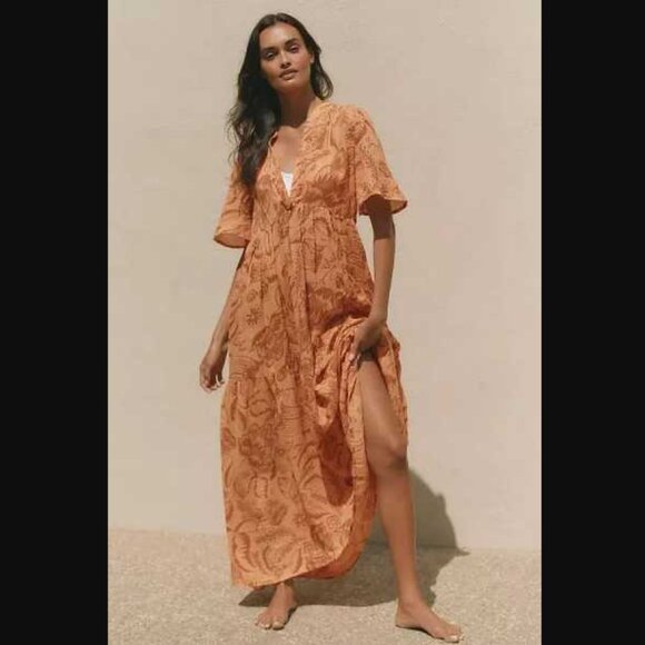 Anthropologie | Dresses | New Xs By Anthropologie The Kallie Flowy Maxi  Dress Printed Edition Orange | Poshmark